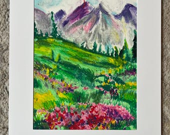 Manantial de montaña - Pastel al óleo original