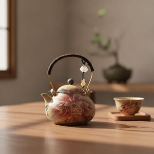 Teiera giapponese in ceramica da 110 ml – Bollitore con decorazioni floreali dipinte a mano per la tradizionale cerimonia del tè.