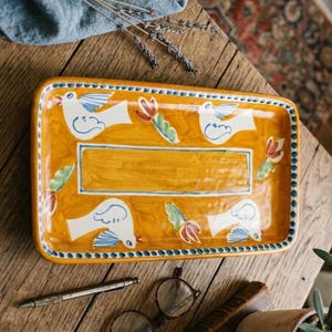 Vietri Campagna Uccello Rectangular Platter, Italian Pottery Bird Serving Platter, Collectible Tableware