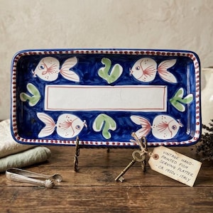 Vietri Campagna Pesce Rectangular Platter, Italian Pottery Fish Serving Dish, Coastal Kitchen Decor