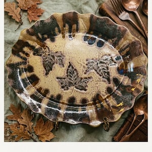Handmade Nichols Pottery Serving Platter with leaves design