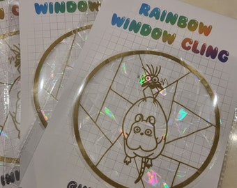Boh and Yu-Bird - Ghibli Inspired - Rainbow Reflecting Window Cling, Suncatcher, Window Decal, Removable Window Sticker
