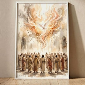 Holy Spirit Dove Watercolor Wall Art, Pentecost Christian Digital Print, Baptism Gift,Scripture Poster, Spiritual Church Decor Printable,48A