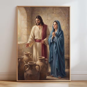 Jesus and Mary Wedding at Cana Poster, Religious Wall Art, Catholic Christian Print