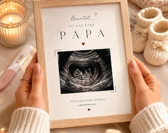 Pregnancy announcement frame, pregnant dad ultrasound announcement - surprise baby announcement / wooden frame 13x18cm