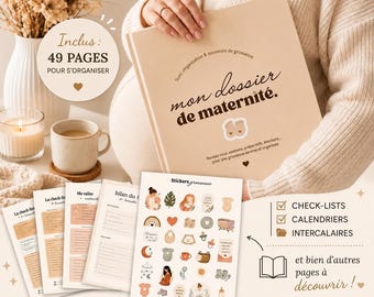 Dossier de suivi grossesse | 49 pages | à imprimer | valise maternité, projet naissance, check-lists, intercalaires, administratif, français
