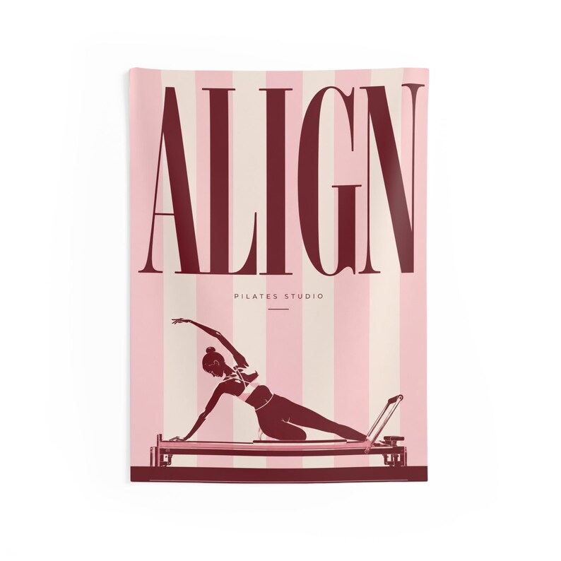 Align Pilates Reformer Artwork Indoor Wall Tapestry | Vintage Fitness Poster image 1