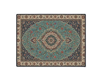 Teal Medallion Oriental Rug Heavy Duty Floor Mat | Persian Motif Doormat