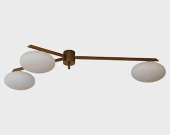 Angelo Lelii Inspired “Tre Lune” Ceiling Lamp, Mid-Century Arredoluce Glass Globe Chandelier Fixture