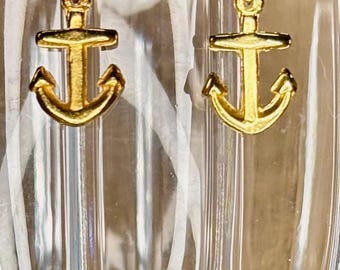 Tiny Gold Pewter Anchor Dangle Earrings for Women