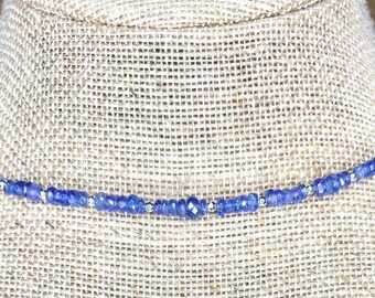 Sparkling Blue Tanzanite Choker: Handmade Boho Gemstone Necklace