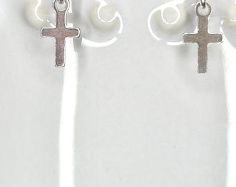 Tiny Silver Cross Dangle Earrings for Women