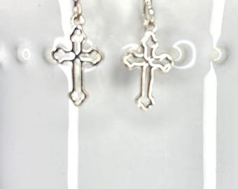 Silver Open Cross Dangle Earrings for Women