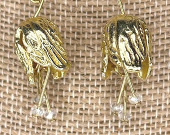 Gold Bell Flower Dangle Earrings for Women