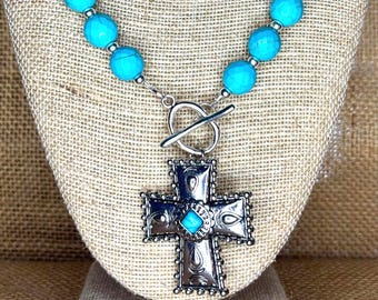 Turquoise and Silver Pendant Necklace