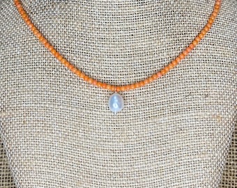 Orange Coral Choker: Dainty Freshwater Pearl, Boho Necklace
