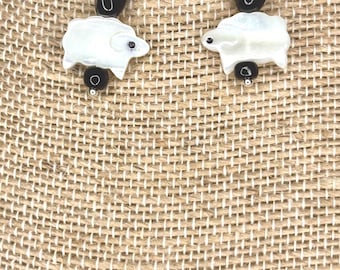 White Mother of Pearl Sheep Lamb Minimalist Handmade Earrings for Women