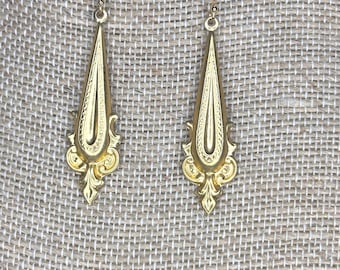 Long Gold Victorian Dangle Earrings for Women