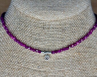 Red Genuine Ruby Choker with Hill Tribe Silver Charm Handmade Gemstone Necklace