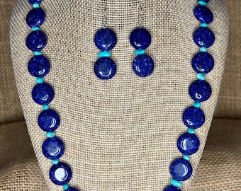 Turquoise and Blue Lapis Lazuli Necklace and Sterling Silver Earrings Set: Handmade Gemstone Jewelry