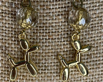 Gold Balloon Poodle Earrings: Czech Glass Dog Jewelry, 14k GF