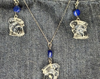 Swarovski Crystal Rabbit Jewelry Set: Sterling Necklace and Earrings, Blue Kyanite.