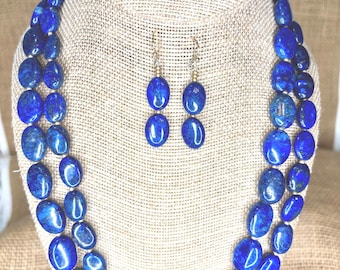 Blue Lapis Lazuli Necklace and 14K GF Earrings Set: Handmade Gemstone Jewelry