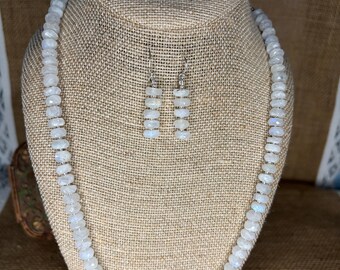 Rainbow Moonstone Statement Necklace and Earrings: Sparkly Gemstone Jewelry Set