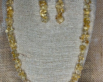 Golden Citrine Nugget Long Necklace and 14K Gold Filled Earrings: November Birthstone