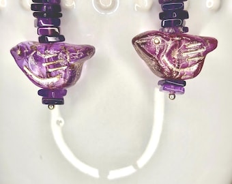 Purple Amethyst Bird Czech Glass Dangle Earrings for Women