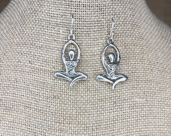 Silver Yoga Goddess Dangle Earrings for Women