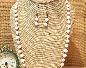Pink Peruvian Opal Necklace & Earrings Set: 14k Gold Filled Dangle Jewelry