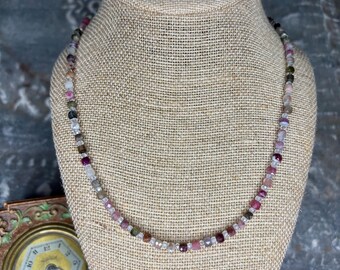 Pink Green Tourmaline Beaded Necklace: Handmade Gemstone Jewelry
