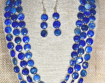 Handmade Blue Lapis Lazuli Necklace and 14K GF Earrings Set