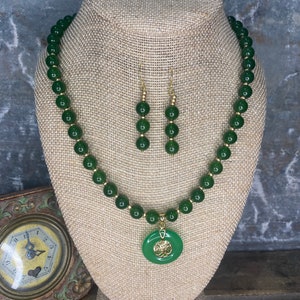 Chunky Jade Statement Necklace and Jade Earrings for Women, Natural Jade Pendant Gold Dangle Earrings, Popular Handmade Jewelry Gift for her