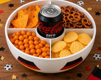 Fußball Snackschale mit Dosenhalter | Snack Bowl 3D Druck | Chips Schale Fußball Party | Geschenk für Fußballfans
