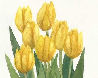 Yellow Tulips 5.7 Original Watercolor