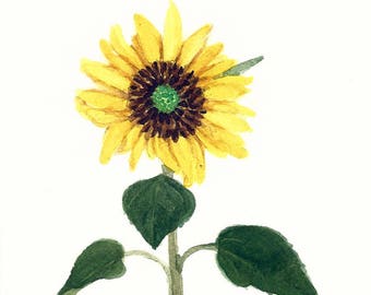 Yellow Sunflower Original Watercolor