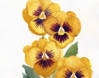 Yellow Pansies 5.7 Original Watercolor