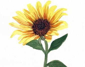 Yellow Sunflower Original Watercolor 7 x 10 by Wanda Zuchowski-Schick