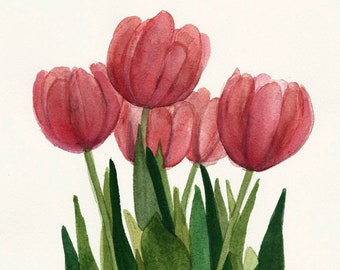 Aquarelle originale de tulipe rose #2