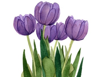 Purple Tulip Group Original Watercolor #1