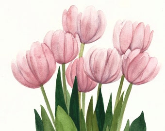 Pink Tulip Bunch Reproduction of an Original Watercolor by