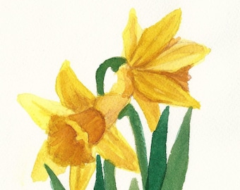 Yellow Daffodol March Birth Month Flower 5.7 Original Watercolor