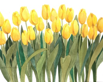 Tulipes jaunes Reproduction d'une aquarelle originale de Wanda Zuchowski-Schick