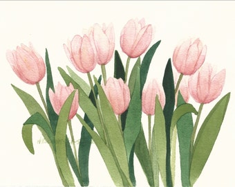 Yellow Tulip Bunch Original Watercolor | Etsy