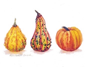 Holiday Gourds Note Cards Set of Five Watercolor Painting Reproductions