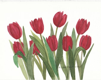 Red Tulip Bunch Original Watercolor