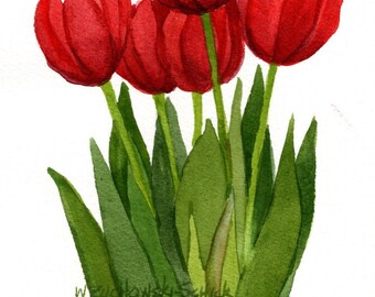 Red Tulip Group Original Watercolor 3 - Etsy