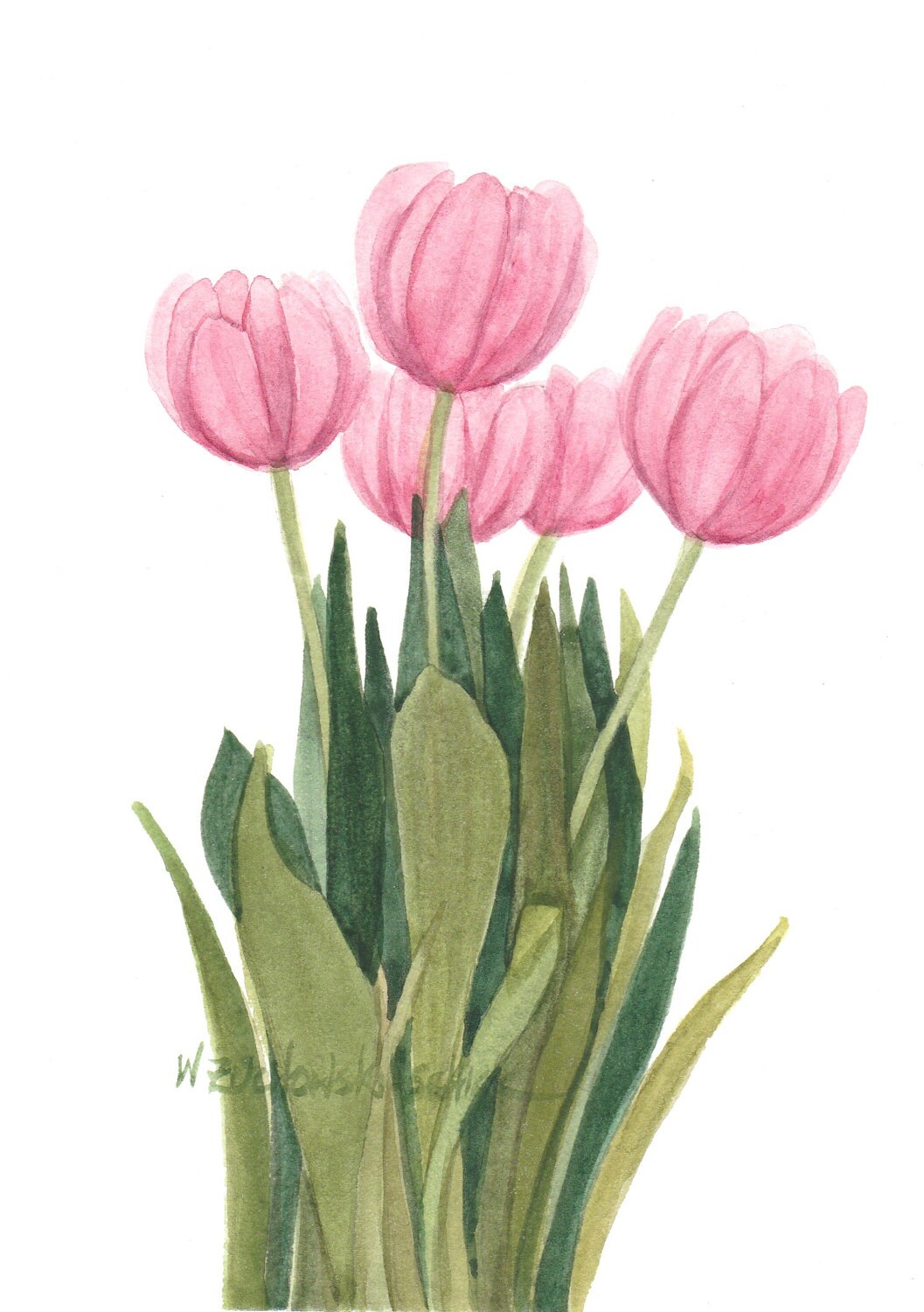 Pink Tulip Floral Note Cards Set of Four Watercolor Painting - Etsy UK
